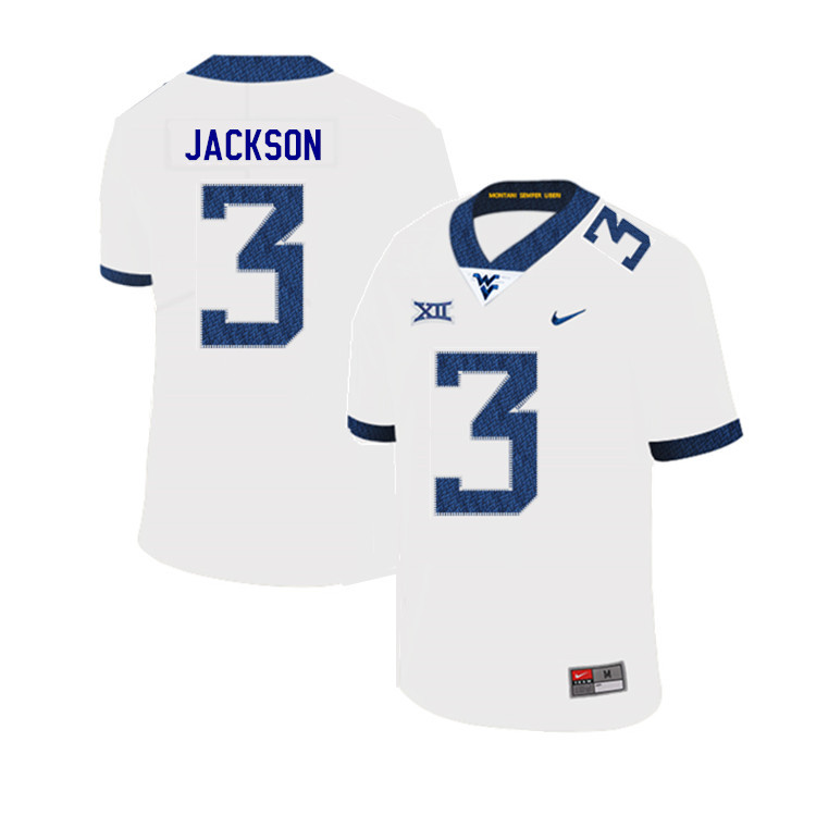 2019 Men #3 Trent Jackson West Virginia Mountaineers College Football Jerseys Sale-White - Click Image to Close